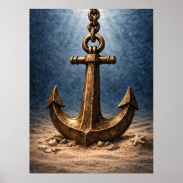 Póster Bronze Anchor Underwater Ocean