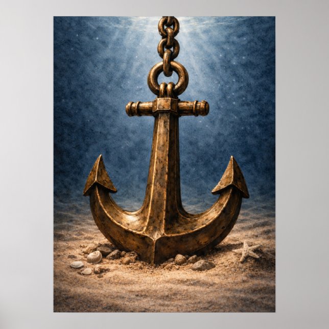 Póster Bronze Anchor Underwater Ocean (Frente)