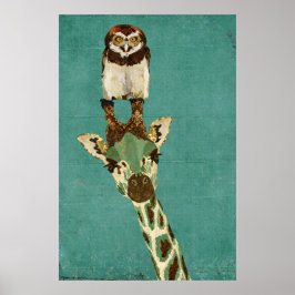 Póster Bronze Giraffe & Owl Art Poster