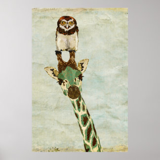 Póster Bronze Giraffe & Owl Art Poster