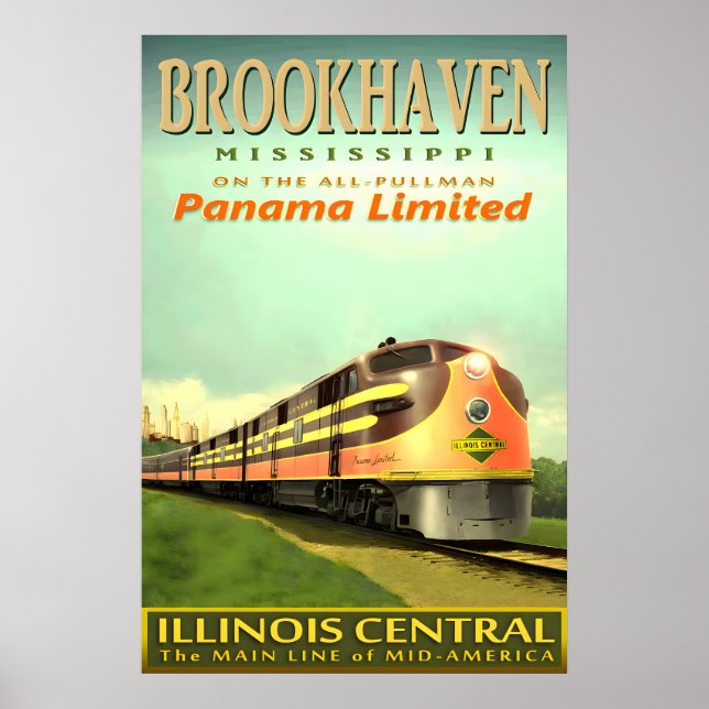 Póster BROOKHAVEN Mississippi Ferrocarril Central de Illi (Frente)