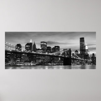 Póster Brooklyn Bridge and Manhattan Skyline at Night NYC