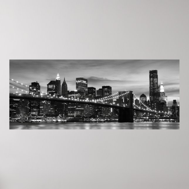Póster Brooklyn Bridge and Manhattan Skyline at Night NYC (Frente)