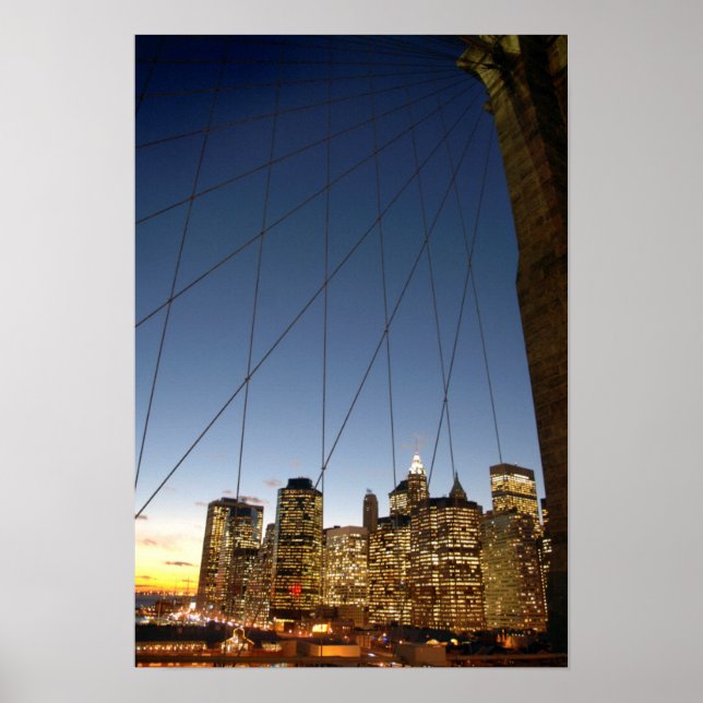 Póster Brooklyn Bridge At Dusk With Manhattan Skyline (Frente)
