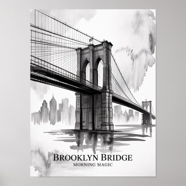 Póster Brooklyn Bridge Morning Magic Tinta (Frente)
