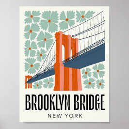 Póster Brooklyn Bridge New York abstract travel floral