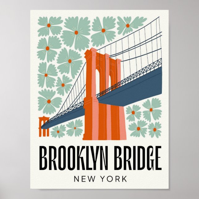 Póster Brooklyn Bridge New York abstract travel floral (Frente)