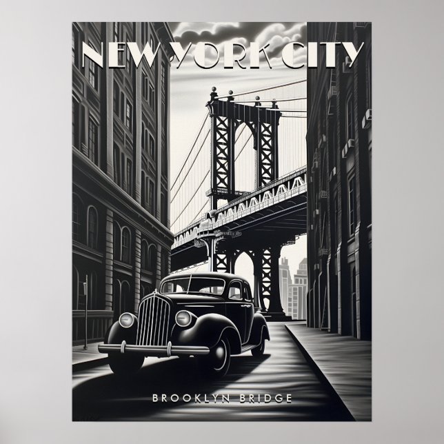 Póster Brooklyn Bridge New York USA Travel Vintage Art (Frente)