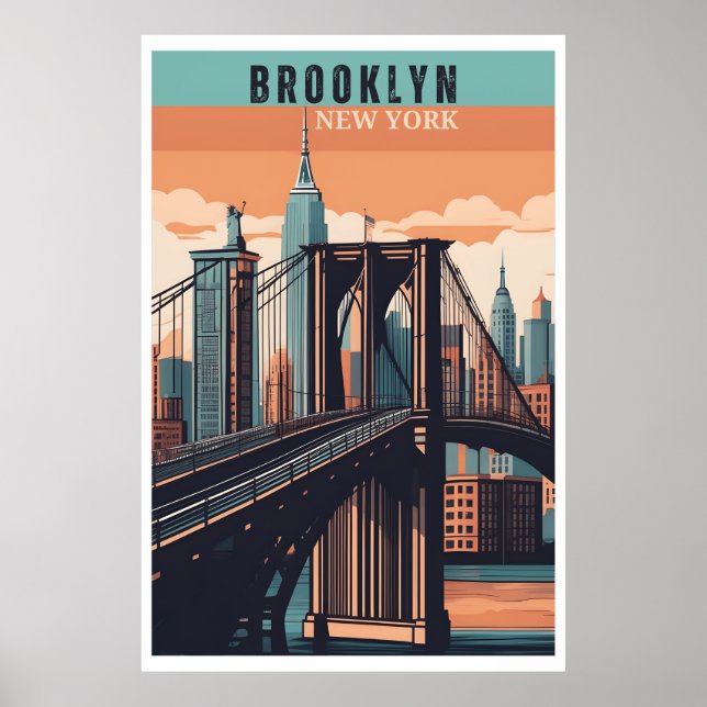 Póster Brooklyn Bridge Retro New York (Frente)