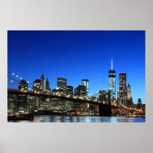 Póster Brooklyn Bridge y Manhattan Skyline