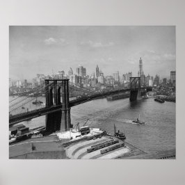 Póster Brooklyn Bridge y New York Skyline, 1920. Vintage