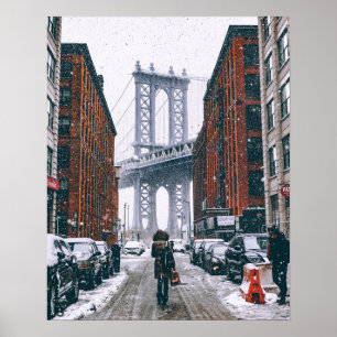 Póster Brooklyn Bridget, Nueva York en Nieve