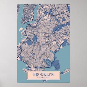 Póster Brooklyn Estados Unidos Mapa de la ciudad ventosa 