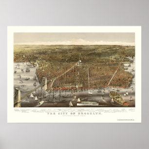 Póster Brooklyn, mapa panorámico de NY - 1879