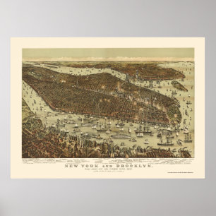 Póster Brooklyn, mapa panorámico de NY - 1892