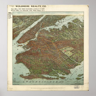 Póster Brooklyn New York 1908 Antique Panoramic Map
