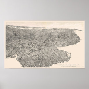 Póster Brooklyn, New York Birdseye Map 1897