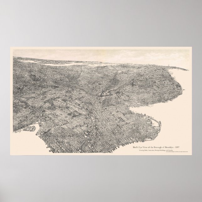 Póster Brooklyn, New York Birdseye Map 1897 (Frente)