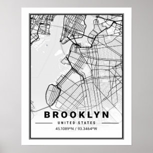 Póster Brooklyn New York, Estados Unidos, mapa de la ciud