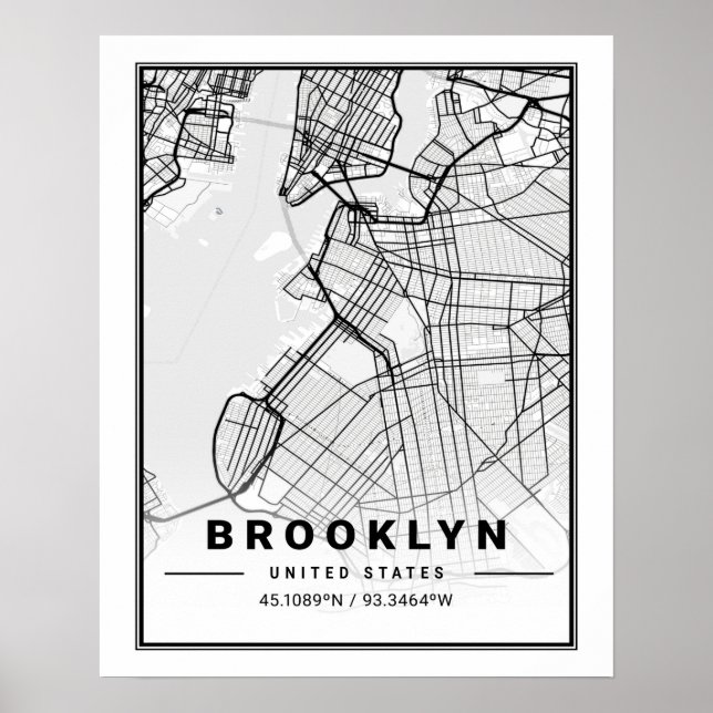 Póster Brooklyn New York US United States Travel City Map (Frente)