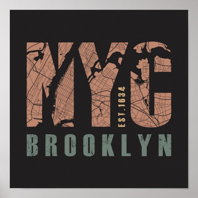Póster Brooklyn, Nueva York | Mapa de ciudades (Frente)