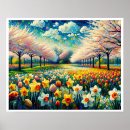 Póster Brote de cerezo Primavera Daffodils Vibrante Resum