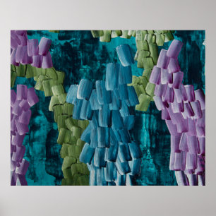 Póster Brotes de brotes abstractos en azul, verde y púrpu