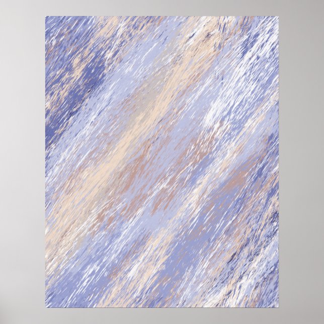 Póster Brotes de pintura azul y beige desordenados (Frente)