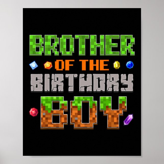 Póster Brother Of The Birthday Boy Party Video Gamer Pixe (Frente)