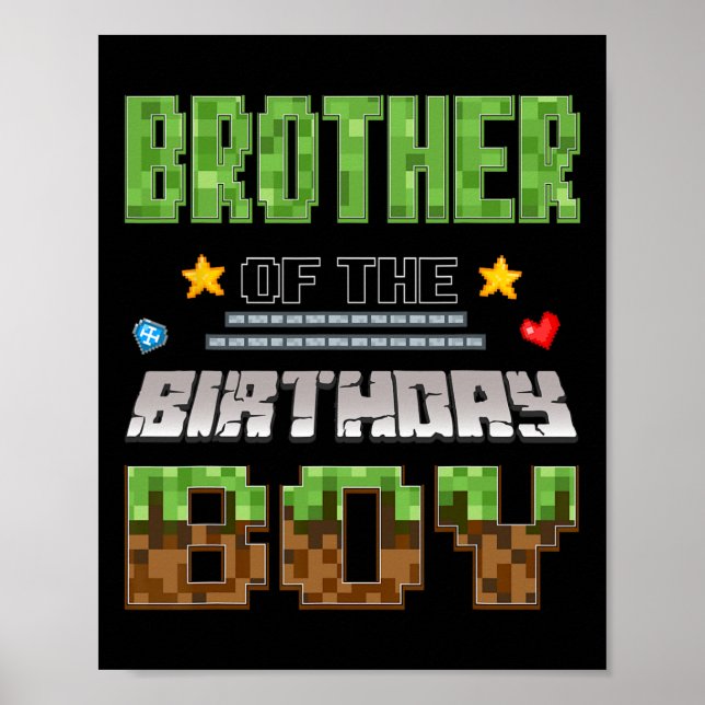 Póster Brother Of The Birthday Boy Video Gamer Pixel Birt (Frente)