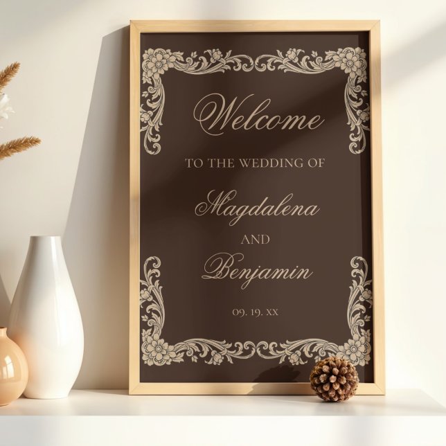 Póster Brown and Cream Vintage Baroque Wedding Welcome (Subido por el creador)