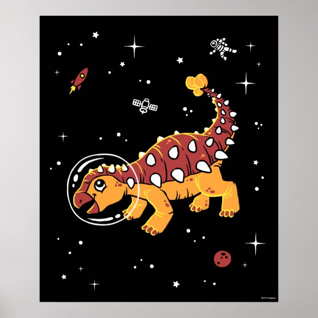 Póster Brown And Tan Ankylosaurus Dinos In Space (Frente)