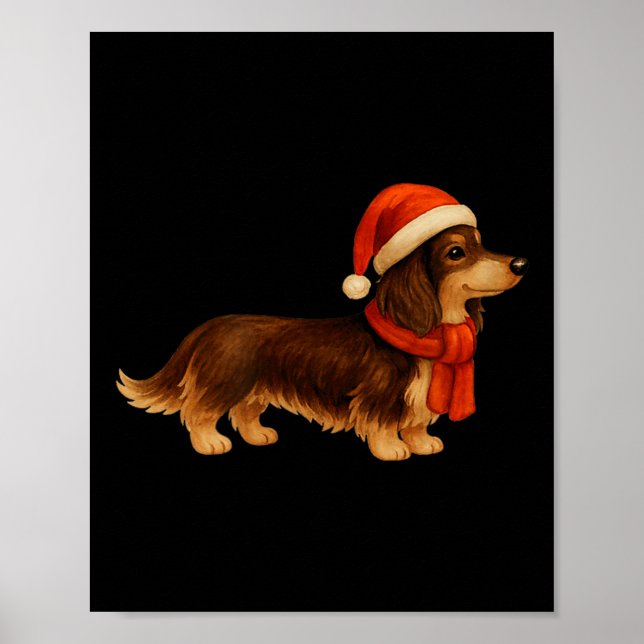 Póster Brown And Tan Christmas Dachshund Santa Hat  (Frente)