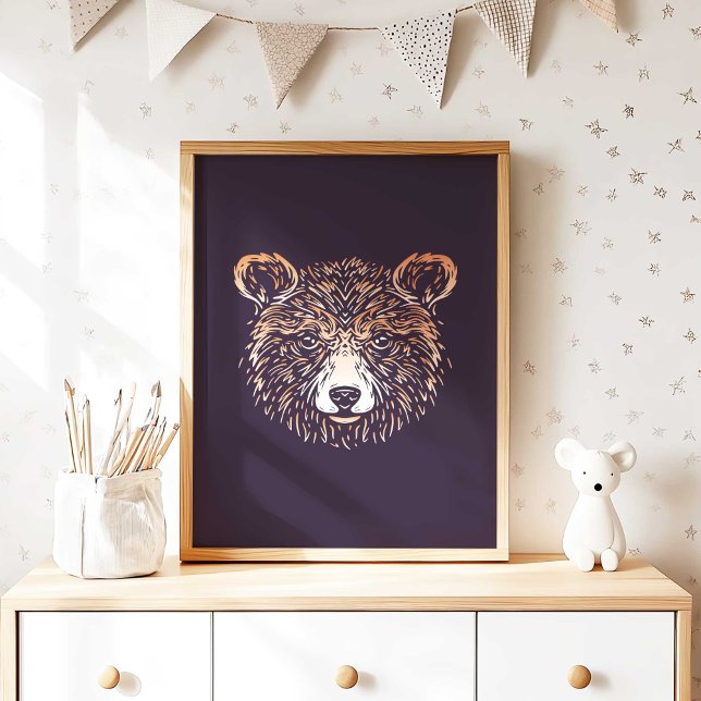 Póster Brown Bear | Forest Animal Wall Print (Woodland Brown Bear Nursery Wall Art Poster Print by TinkPrints.)