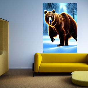 Póster Brown bear in the snow   AI Art Poster