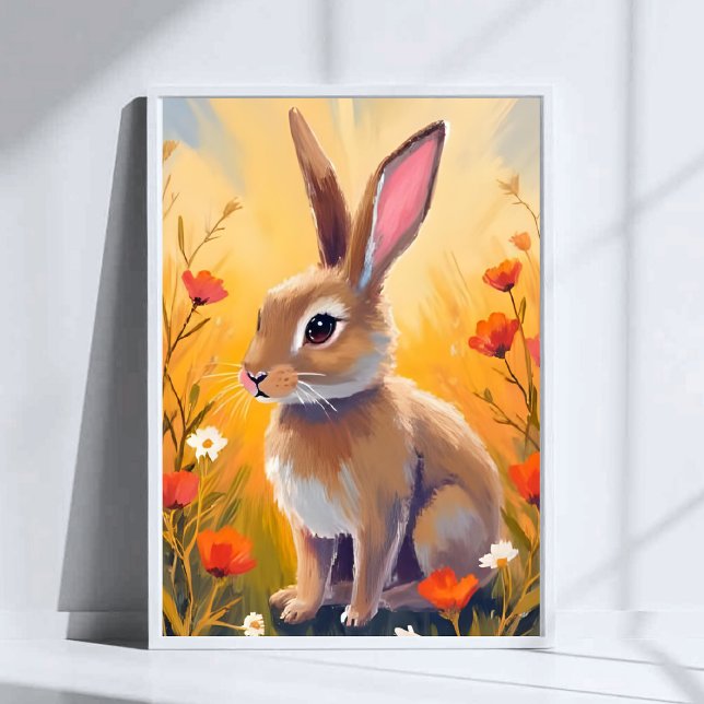 Póster Brown Bunny Floral Field Animal Painting Art (Subido por el creador)