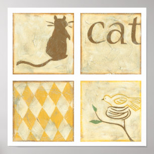 Póster Brown Cat and Yellow Bird by Chariklia Zarris