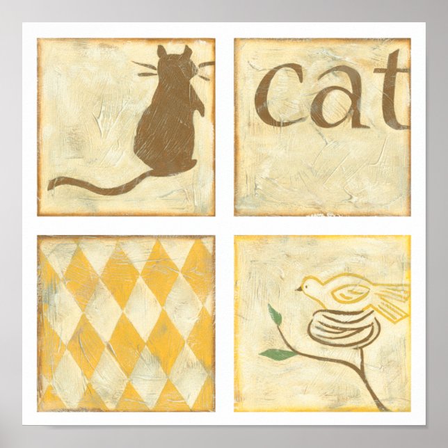Póster Brown Cat and  Yellow Bird by Chariklia Zarris (Frente)