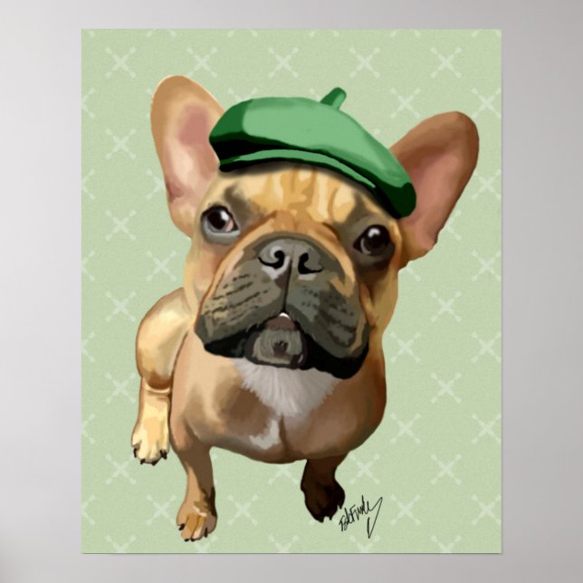 Póster Brown French Bulldog with Green Hat (Frente)