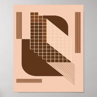 Póster Brown Geometry with White Grid on Beige Background