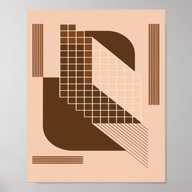 Póster Brown Geometry with White Grid on Beige Background (Frente)