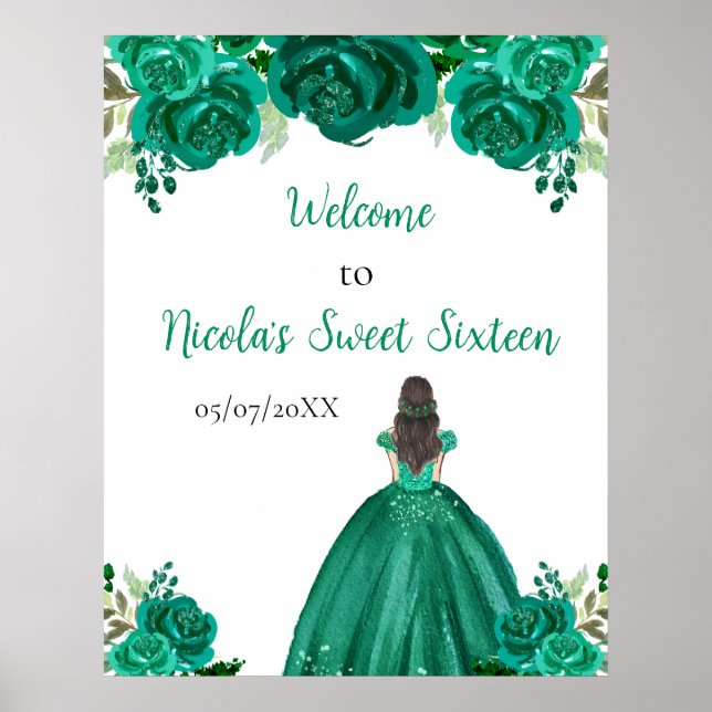 Póster Brown Hair Princess Green Sweet Sixteen Welcome (Frente)