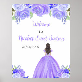Póster Brown Hair Princess Purple Sweet Sixteen Welcome