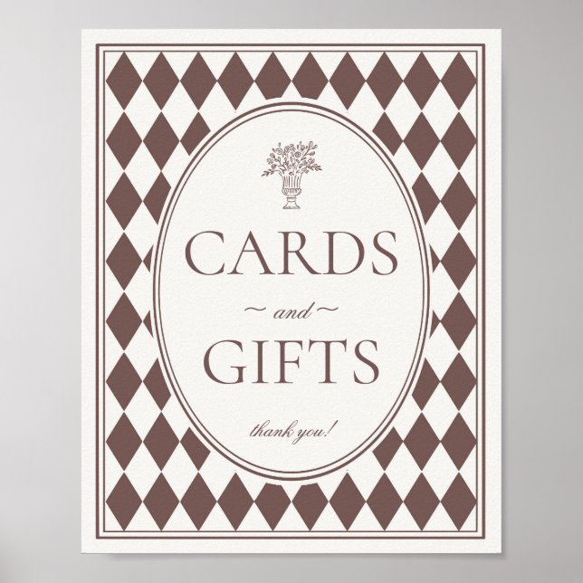 Póster Brown Harlequin Checkered Cards and Gifts Sign (Frente)