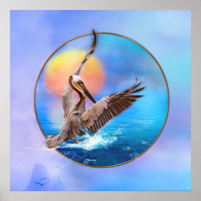 Póster Brown Pelican SUN KISSEÓ A LA ISLA DE PELICANOS (Frente)