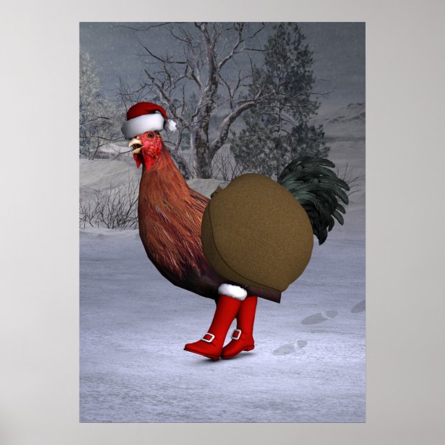 Póster Brown Rooster Santa Claus (Frente)
