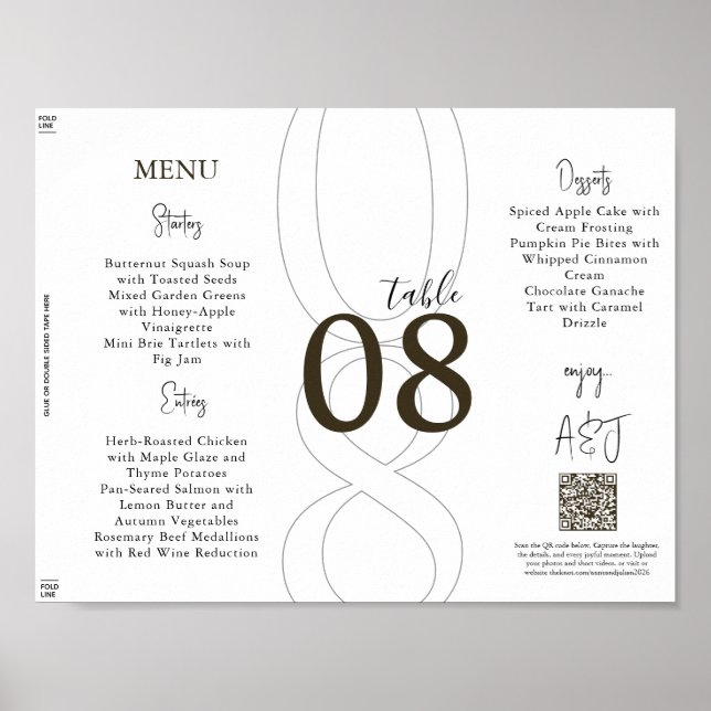 Póster Brown Simple Modern Tri-Fold Wedding Menu (Frente)