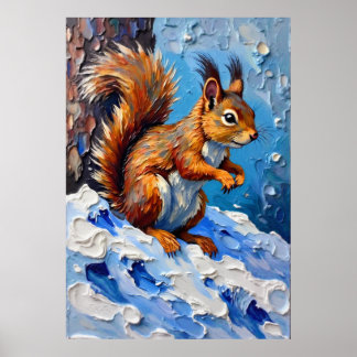 Póster Brown Squirrel in the Snow
