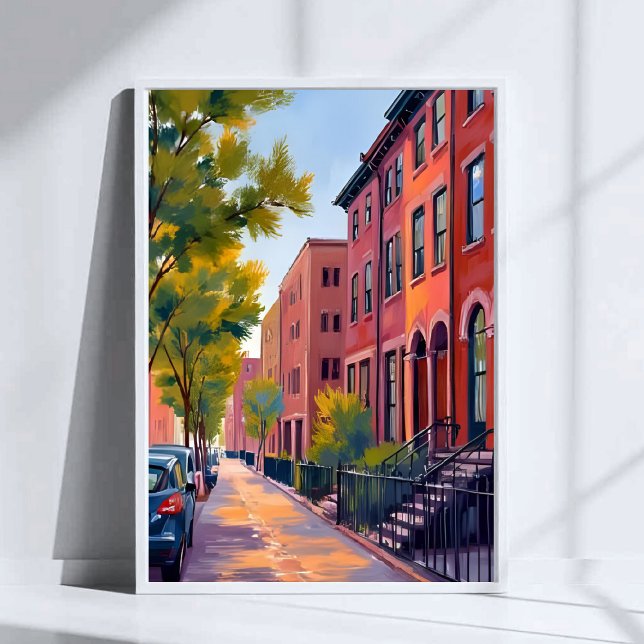 Póster Brownstone City Street | Boston Brick Watercolor  (Subido por el creador)