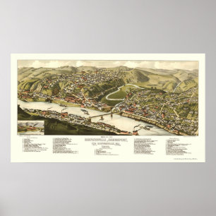 Póster Brownsville, Mapa Panorámico PA - 1883